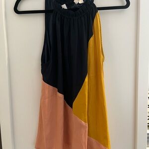 LOFT Colorblock Flowy Sleeveless Top Button closure ruffled collar size Small